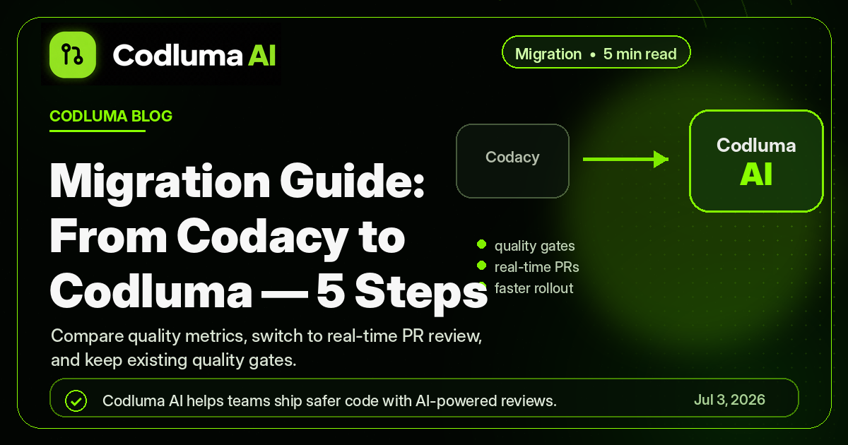 Migration Guide: From Codacy to Codluma — 5 Steps — Codluma blog cover illustration