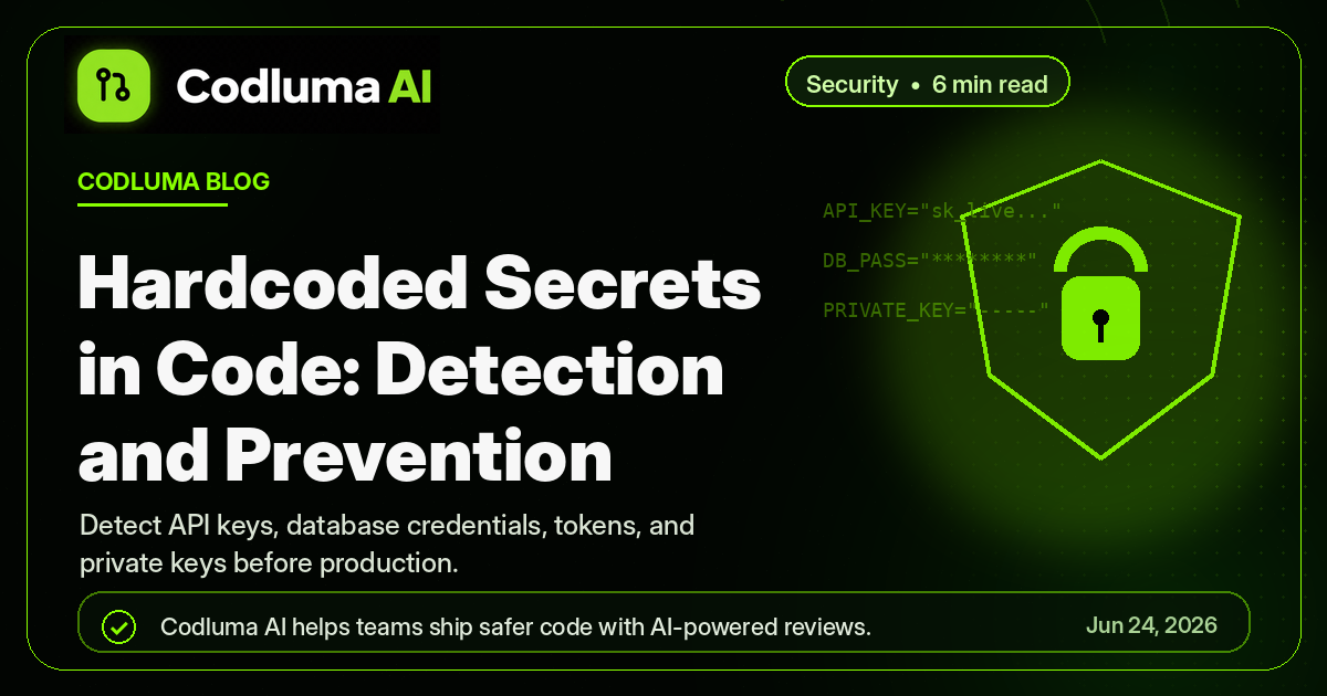 Hardcoded Secrets in Code: Detection and Prevention — Codluma blog cover illustration