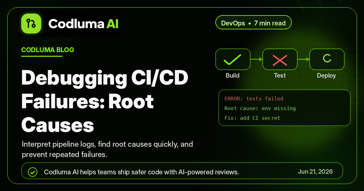 Debugging CI/CD Failures: Root Causes — Codluma blog cover illustration