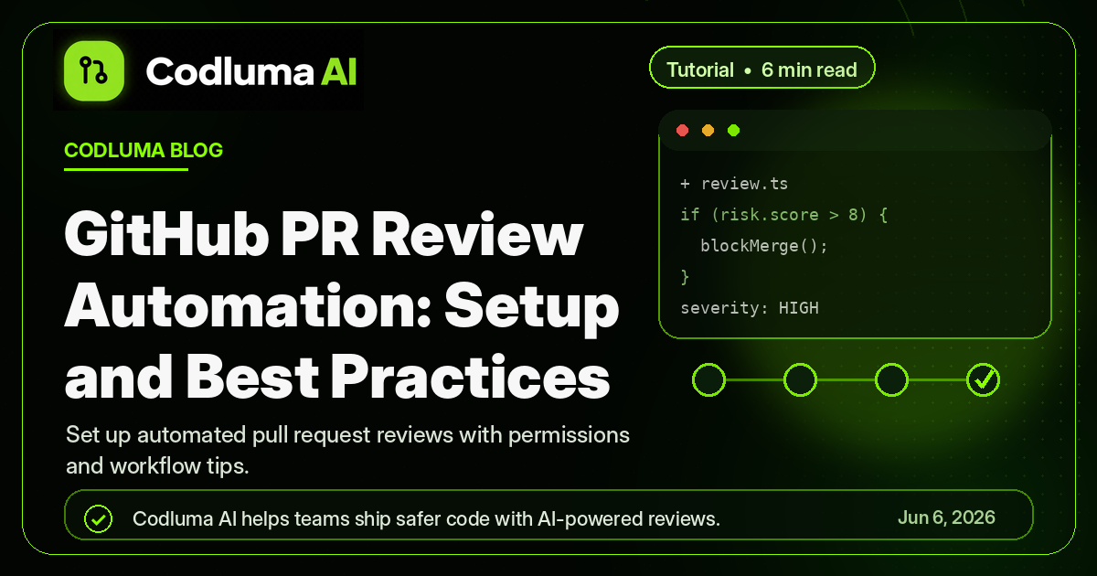 GitHub PR Review Automation: Setup and Best Practices — Codluma blog cover illustration